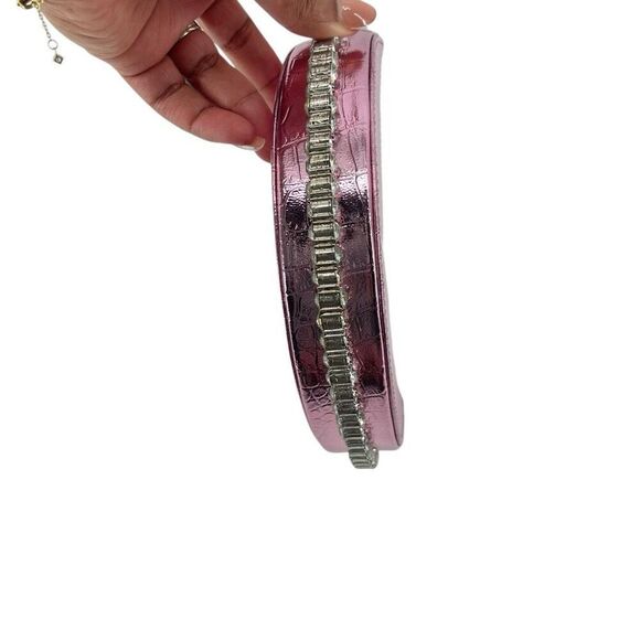 Akira Label Metallic Pink Mini Glam Bag Croc Embossed Rhinestone Handle - Picture 11 of 16